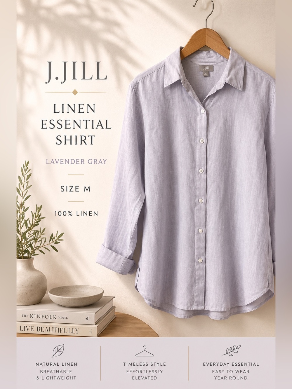 J.Jill Linen Button Front Shirt Lavender Gray Size Medium